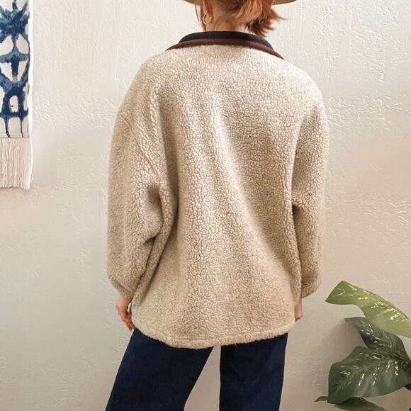 Vintage 1990's Collared Oversized Zip Up Sherpa Jacket - Picture 3 of 6